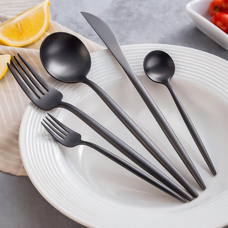 Yozuxan 5-Piece Black Silverware Set, Matte Black Stainless Steel Flatware Utensils, Modern Cutlery Set for 1-2 People, Dishwasher Safe, Matte Finish,Anti-Fingerprint Stainless Steel - Image 1